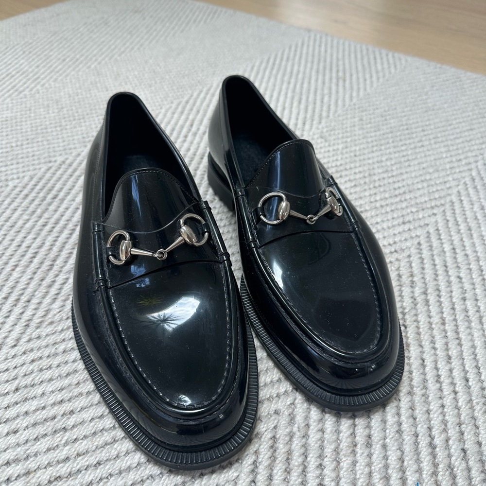 Gucci Rubber Black Loafers with Silver Horsebit Detail Size 10